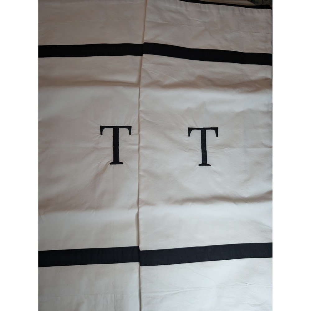 Pottery Barn Morgan Organic Cotton Standard Shams White Black Monogram T Pair